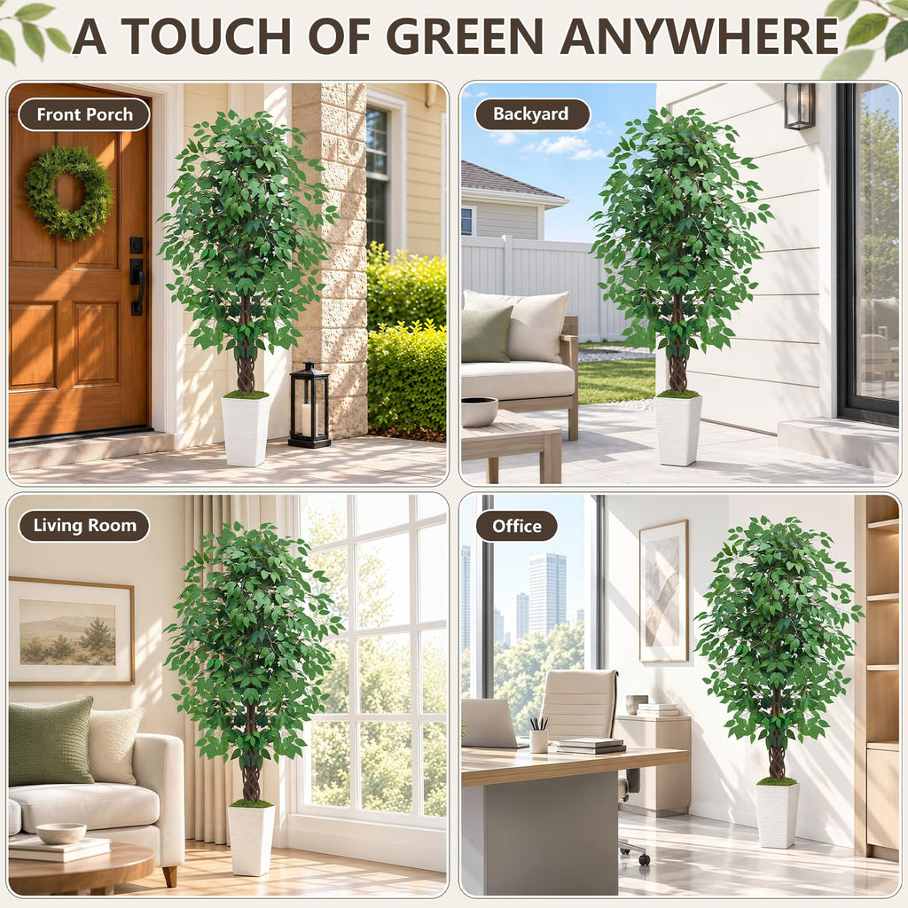 Artificial Ficus Tree, 6FT Tall Fake Plant, Large Faux Floor Tree