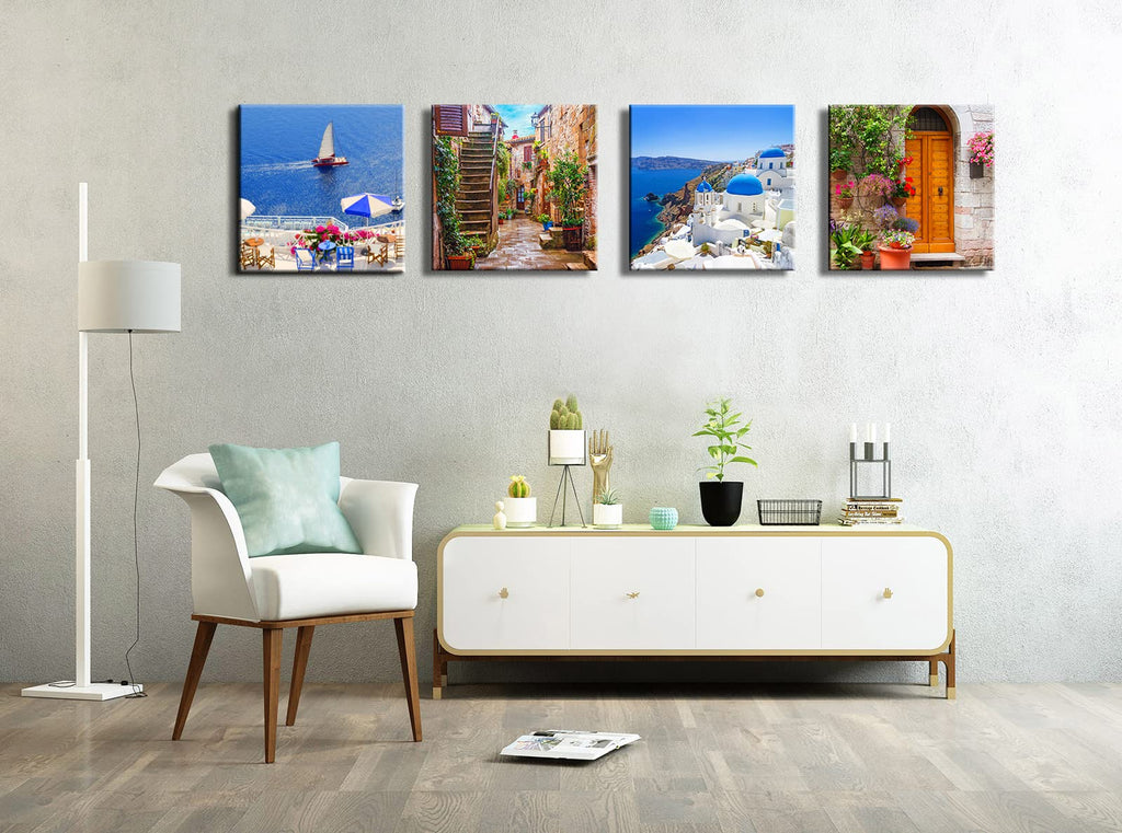 Santorini Greece Canvas Wall, Nature Landscape Pictures Print Rustic Scenic Paintings Living Room Office, Wall Decor