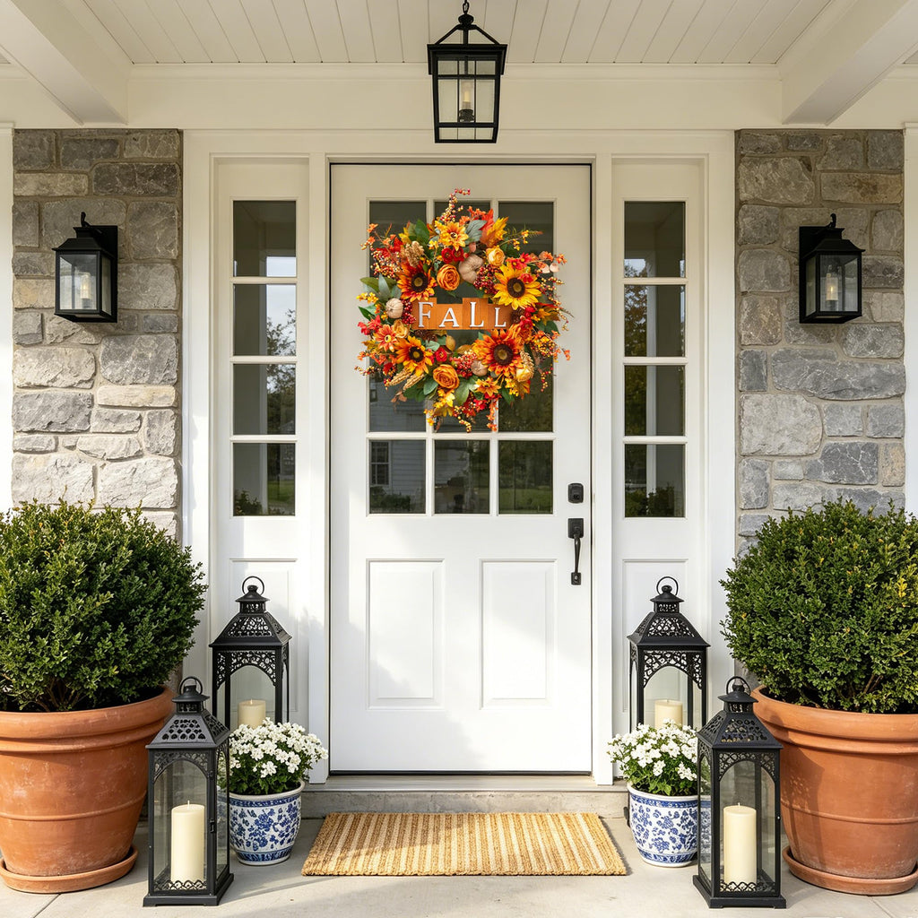 24 Inch Fall Wreaths for Front Door Autumn Wreath with Fall Sign