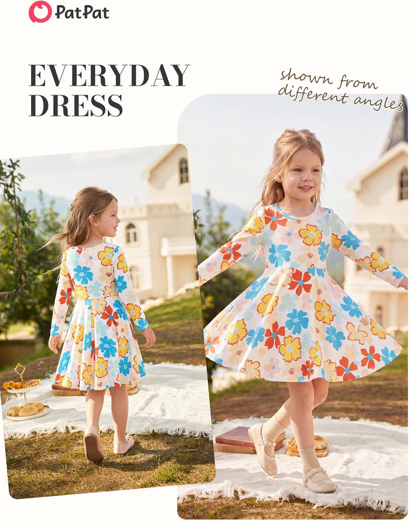 Girls Long Sleeve A Line Skater Dress Casual Everyday Outfit