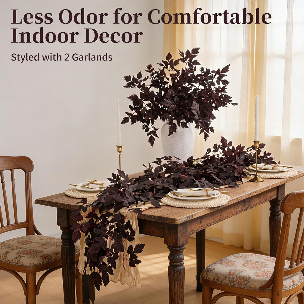 Fall Decorations-2Pack Plum Fall Garland,Artificial Autumn Leaf - Set of 6