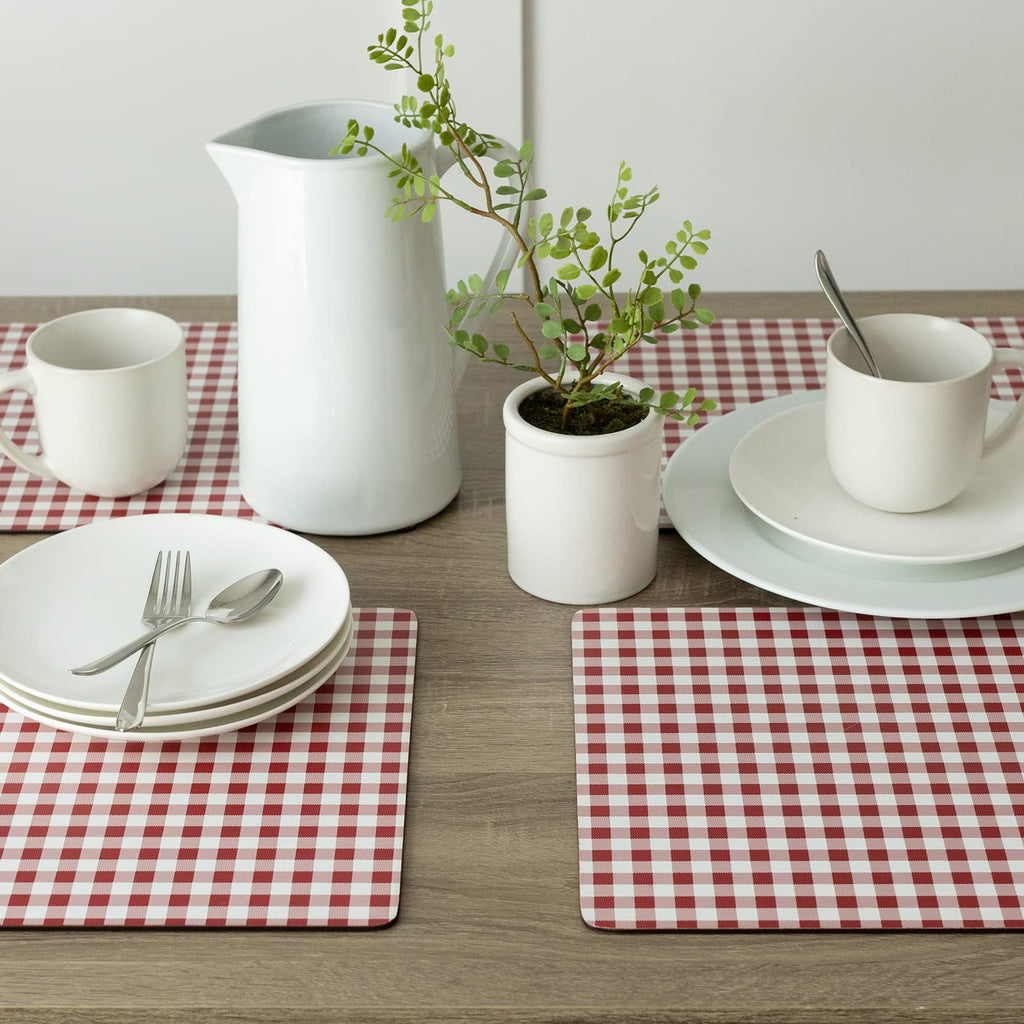 Cork Placemats Set of 4 (Gingham Check Red, 12" x 16")