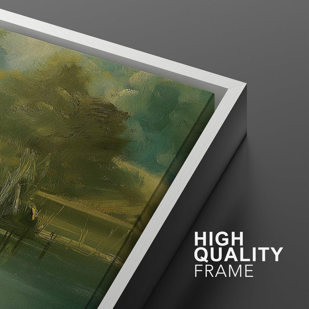 Framed Canvas Print Wall Art Set Serene Duck Pond Nature Landscape with Water Lilies Illustrations Fine Art