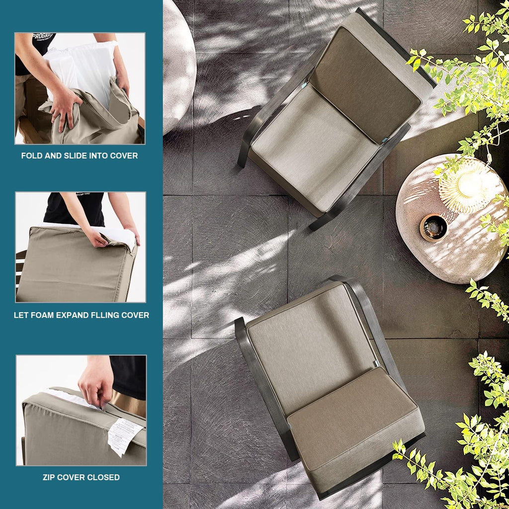 24"x24"x6" Patio Deep Seat Bench Cushion Covers,Khaki | Outdoor Replacement Seat And Back Cushion Covers With Zipper