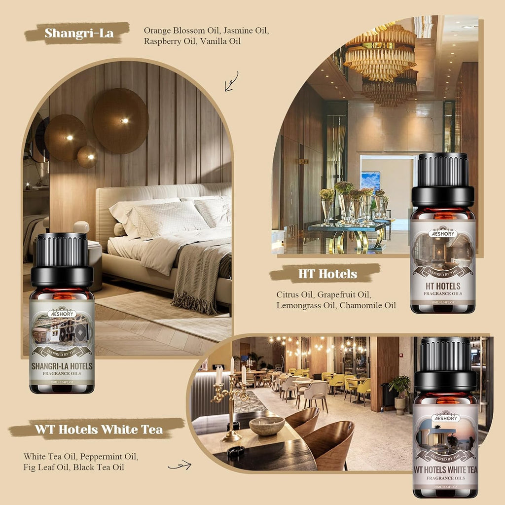 Hotel Diffuser Oils Gift Set - 6x10ML Luxury Fragrance Oil Blend, Hotel Scent Essential Oils Set for Diffuser - Set of 6