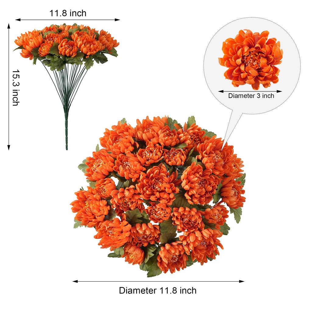 2 Bundles Artificial Fake Mums Flowers for Outdoor, 48 Heads Faux Purple Silk Chrysanthemum Bouquets with Long Stems
