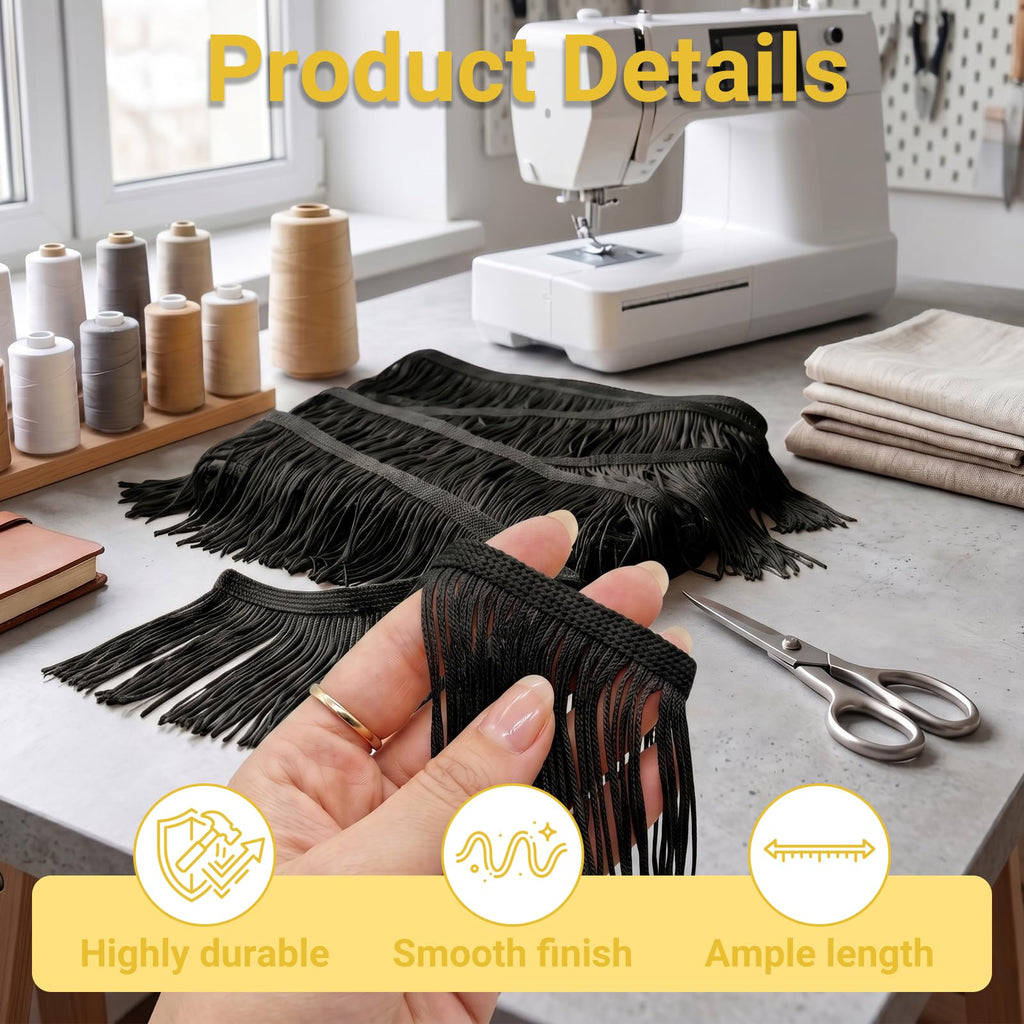 4 Inch Black Chainette Fringe Trim Polyester Ribbon 10 Yards