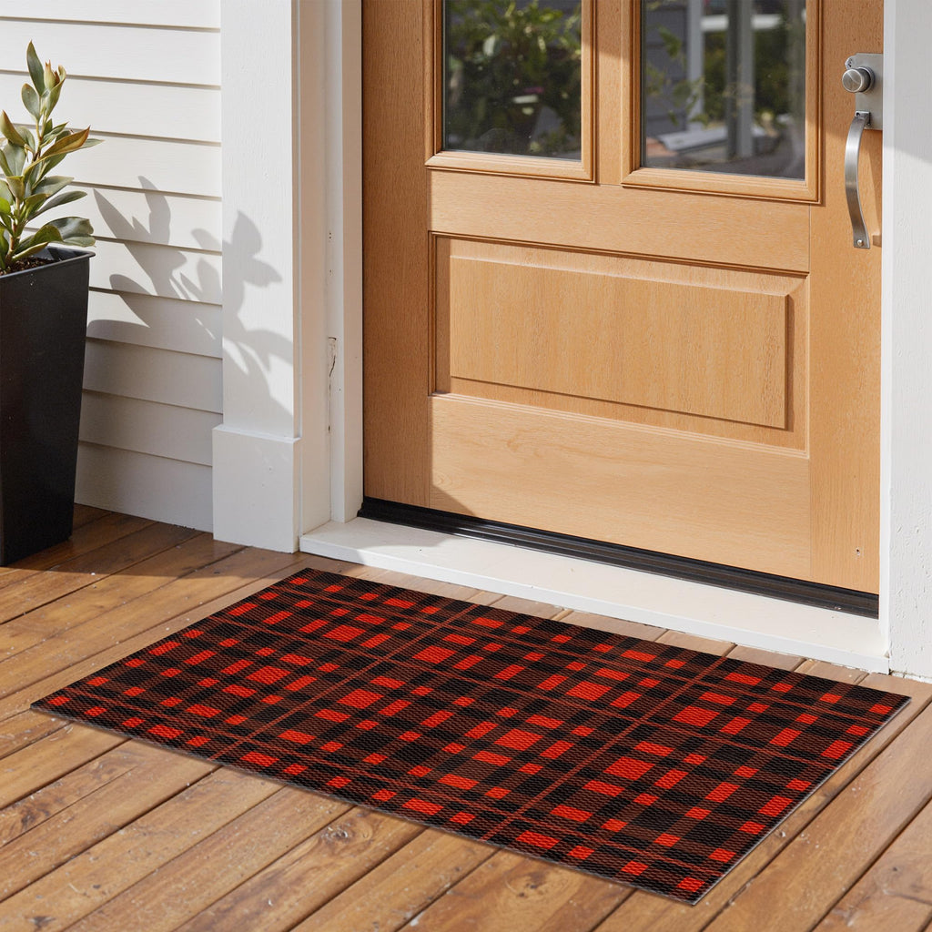 Door Mat 18X30 Inch Buffalo Plaid Christmas Decor Rug Outdoor Geometric Checked Rugs, Washable Carpet for Front