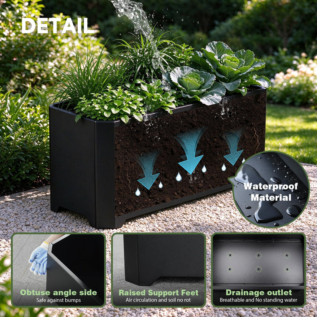 Metal Rectangular Planter Box 36"L x 15"W x 15"H Steel Black Planter Box