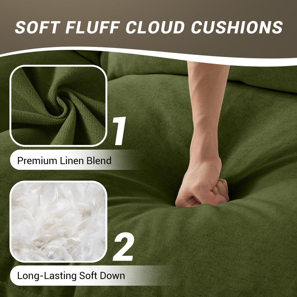 111" Cloud Modular Sectional Sofa, L Shaped 4 Seat Couch, Green