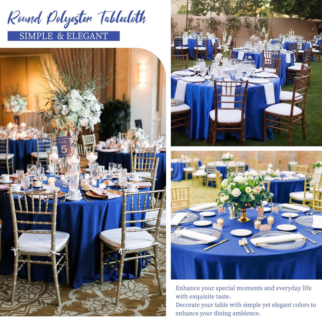 12 Packs 120 Inch Royal Blue Round Polyester Tablecloths