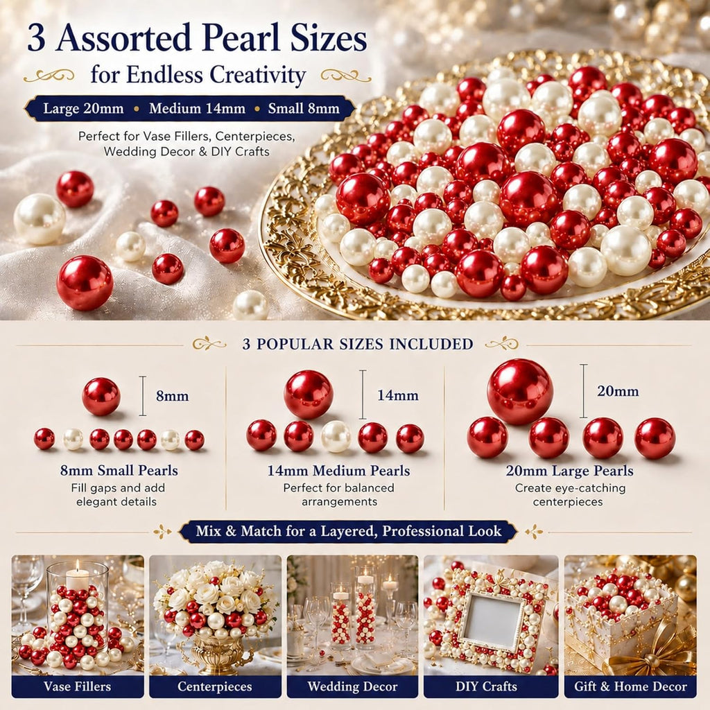 Vase Filler Beads, Pearl Beads for Vases Faux No Hole Pearls for Centerpieces Vases Wedding Home Table - Set of 200