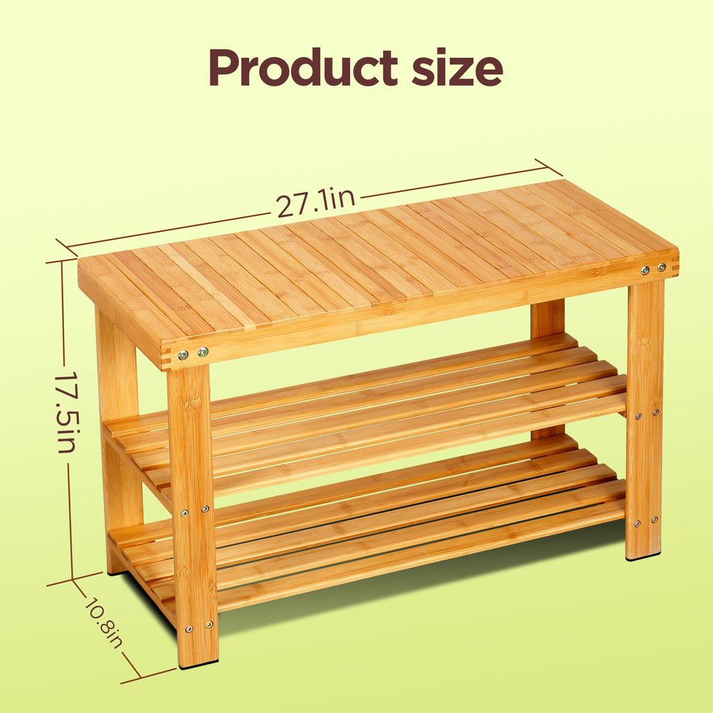 Shoe Bench with 100% Natural Bamboo, 2-Tier Seat Storage Racks Holder Shelf Organizer Entryway Hallway Furniture