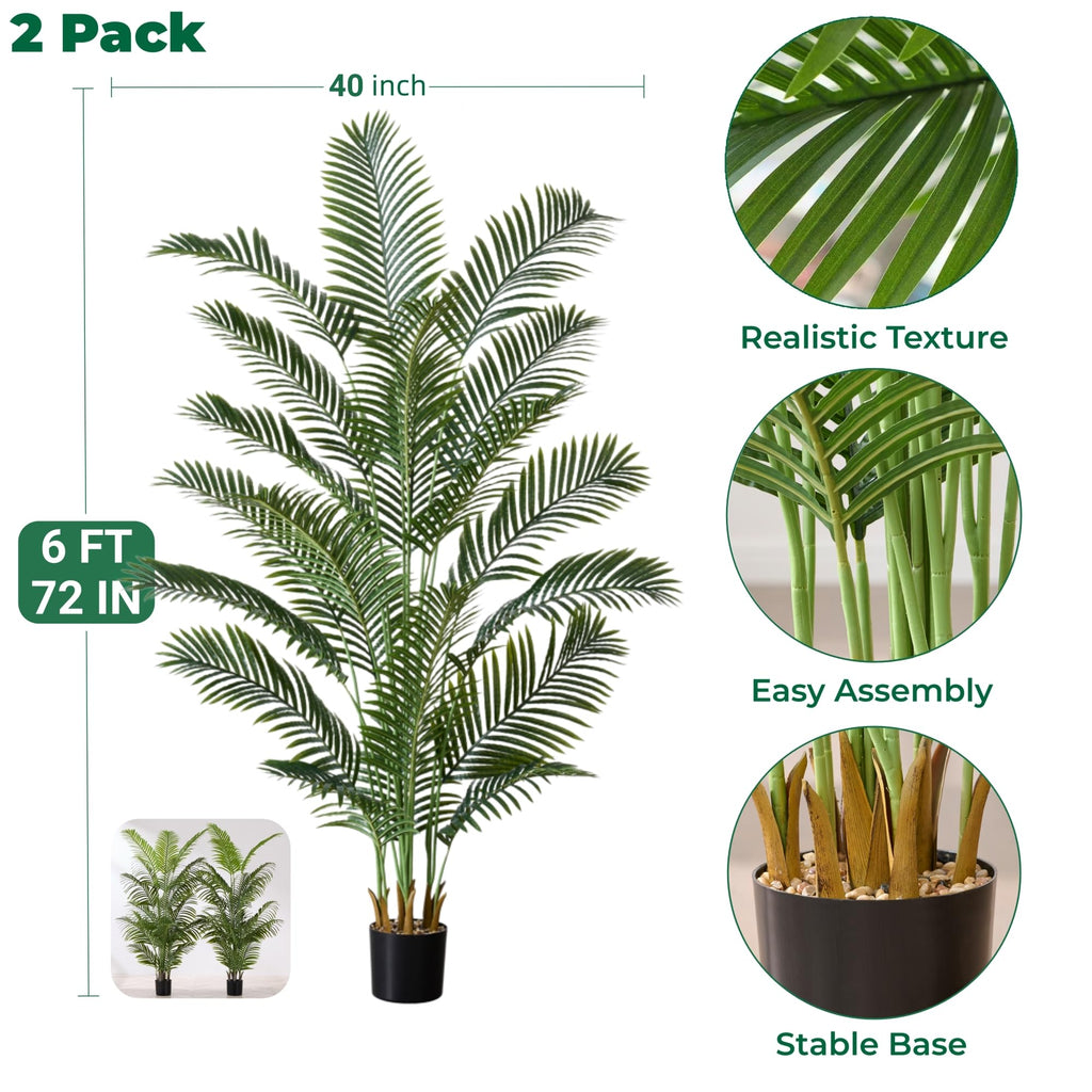 6FT Artificial Palm Trees 2 Pack, Fake Areca Potted Plants