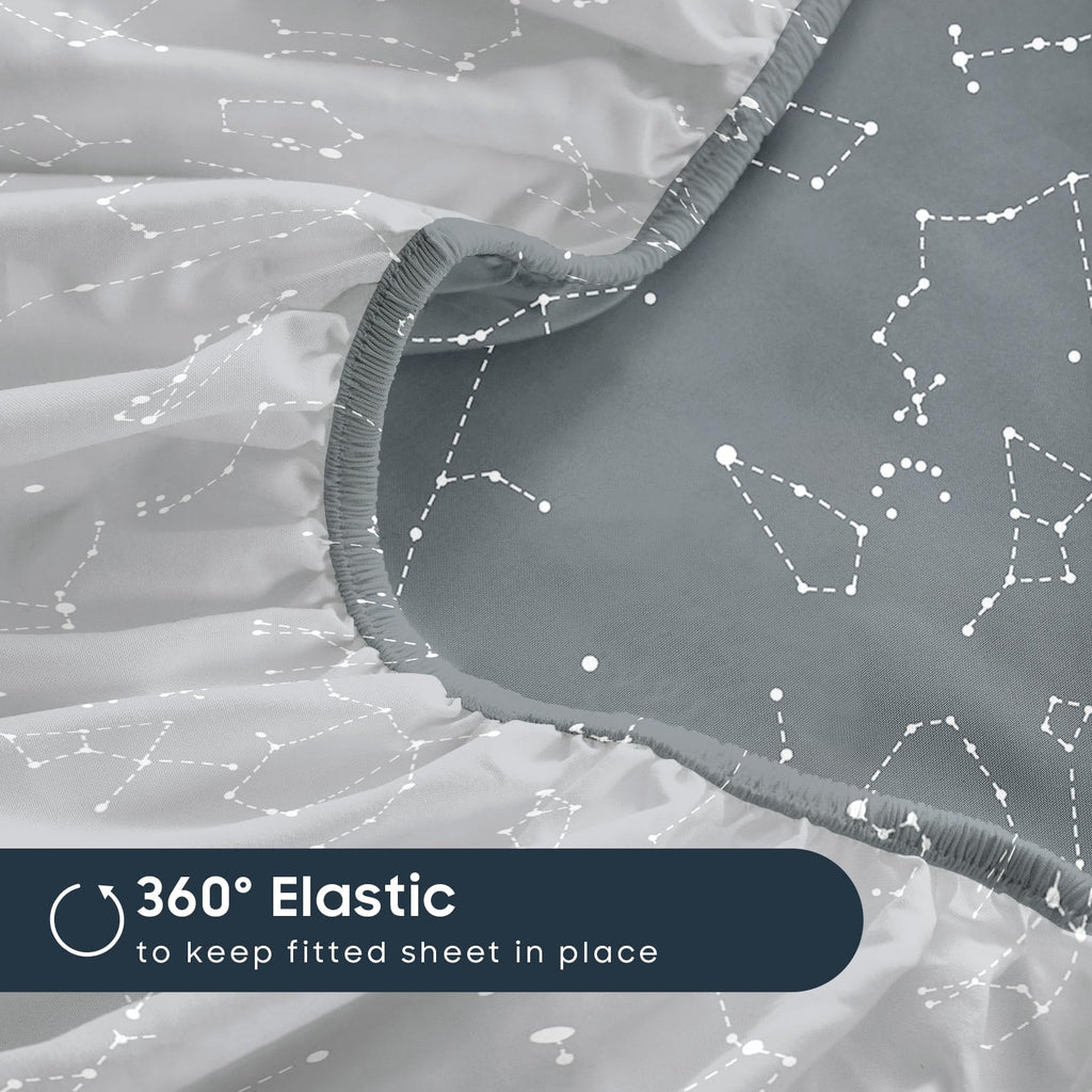 Constellation Bed Sheets, 4-Piece Sheet Set, Celestial Space Witchy Star Galaxy Astrology Bedding, Deep Pocket, Grey