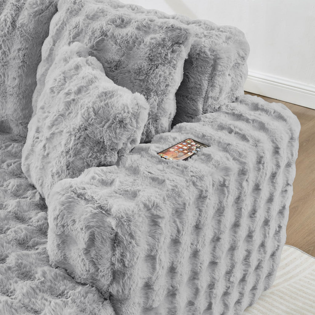 60.75" Oversized Chaise Lounge Indoor, Modern Comfy Bubble Faux Fur Fabric Deep Seat Boneless Sleeper Chaise Lounge