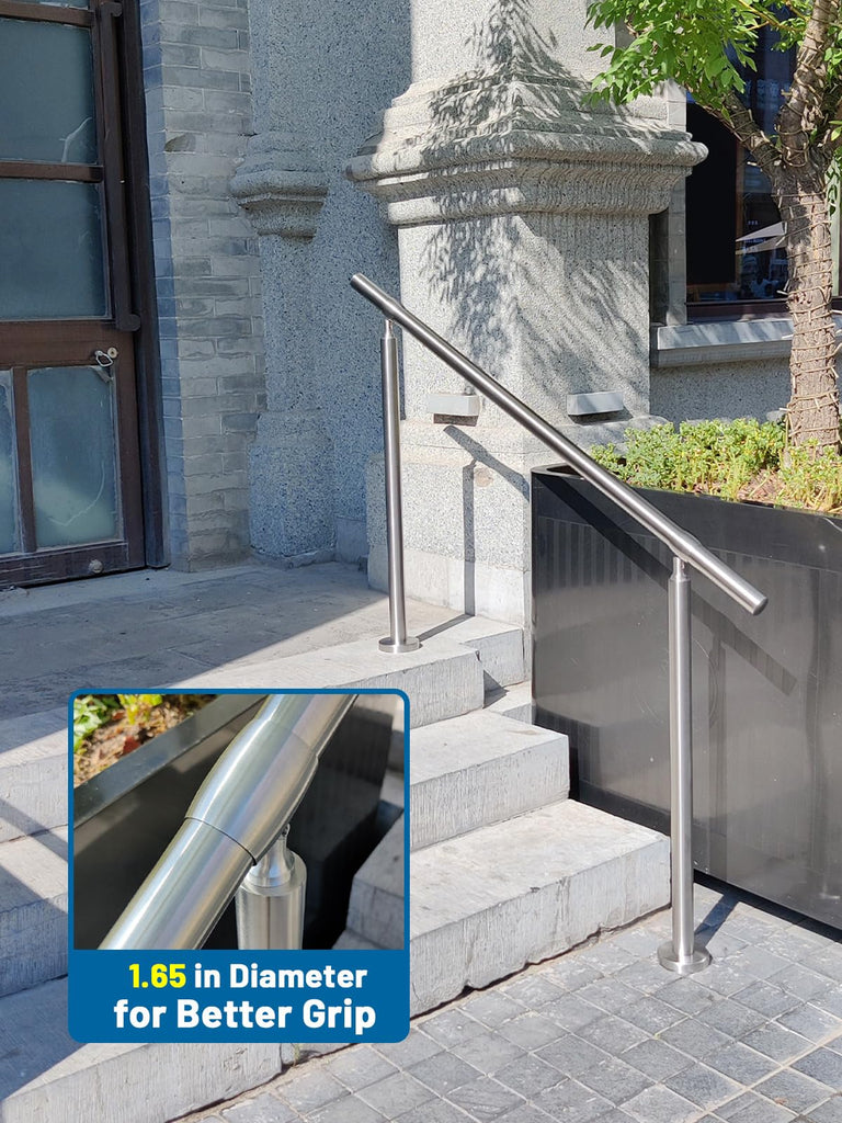 4 Step Stair Railing, Handrail for Indoor Outdoor Steps, 1.65 in Round DIY 304 Stainless Steel Transitional Porch