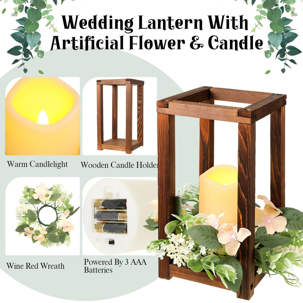 30 Pcs Wooden Wedding Lantern Centerpiece Candles Wreaths Set, Brown