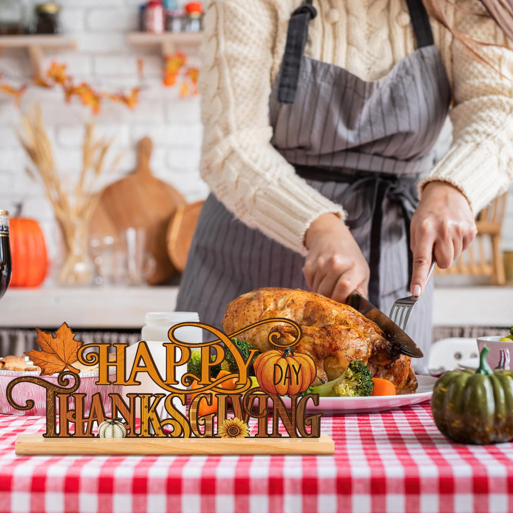 11.8 Inch Happy Thanksgiving Sign, Metal Pumpkin Maple Decor