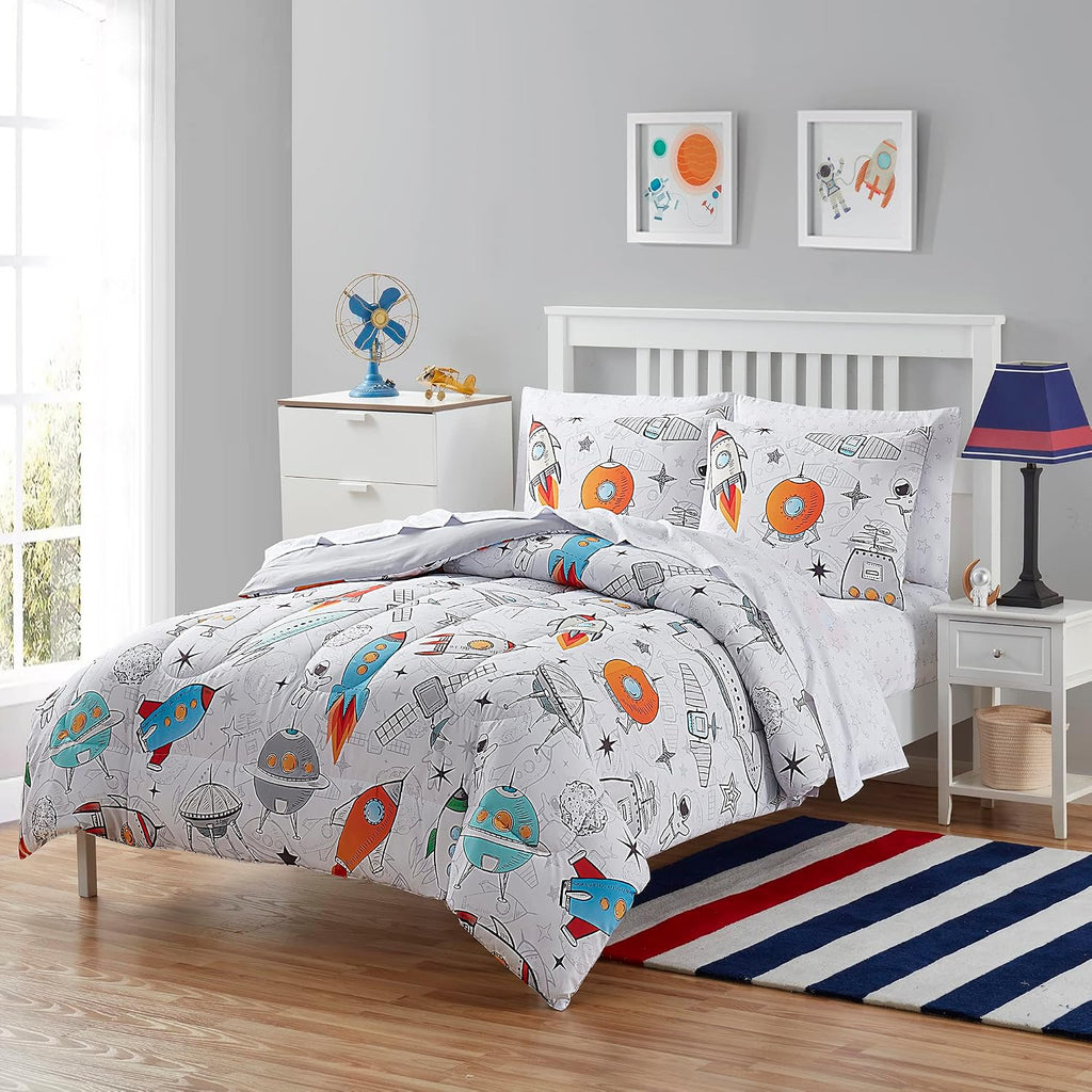 Kids Bedding Set Bed in a Bag for Boys and Girls Toddlers Printed Sheet Set and Comforter, Twin, Floating in Space