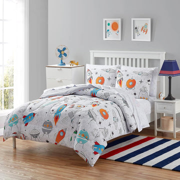 Kids Bedding Set Bed in a Bag for Boys and Girls Toddlers Printed Sheet Set and Comforter, Twin, Floating in Space