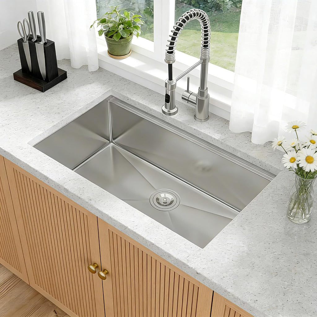 32 Inch Undermount Kitchen Sink, 16 Gauge Stainless Steel Workstation Sink | With Accessories, Single Bowl, Brushed