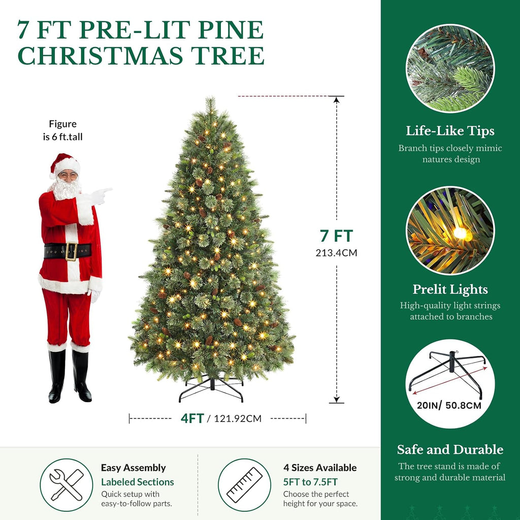 Artificial Prelit Pre-Decorated Christmas Tree with Remote, Timer