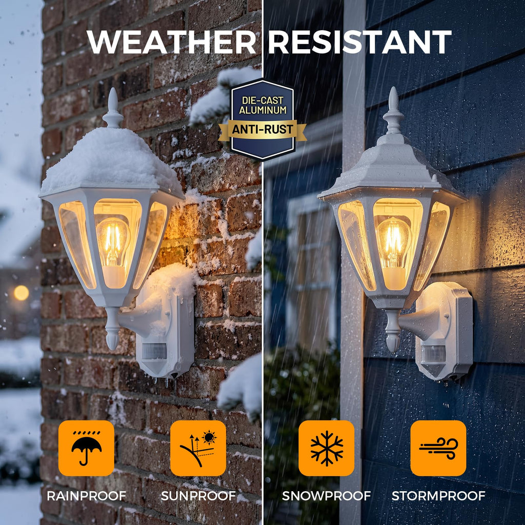 18.5"Large Outdoor Motion Sensor Porch Light Dusk to Dawn Wall Light White