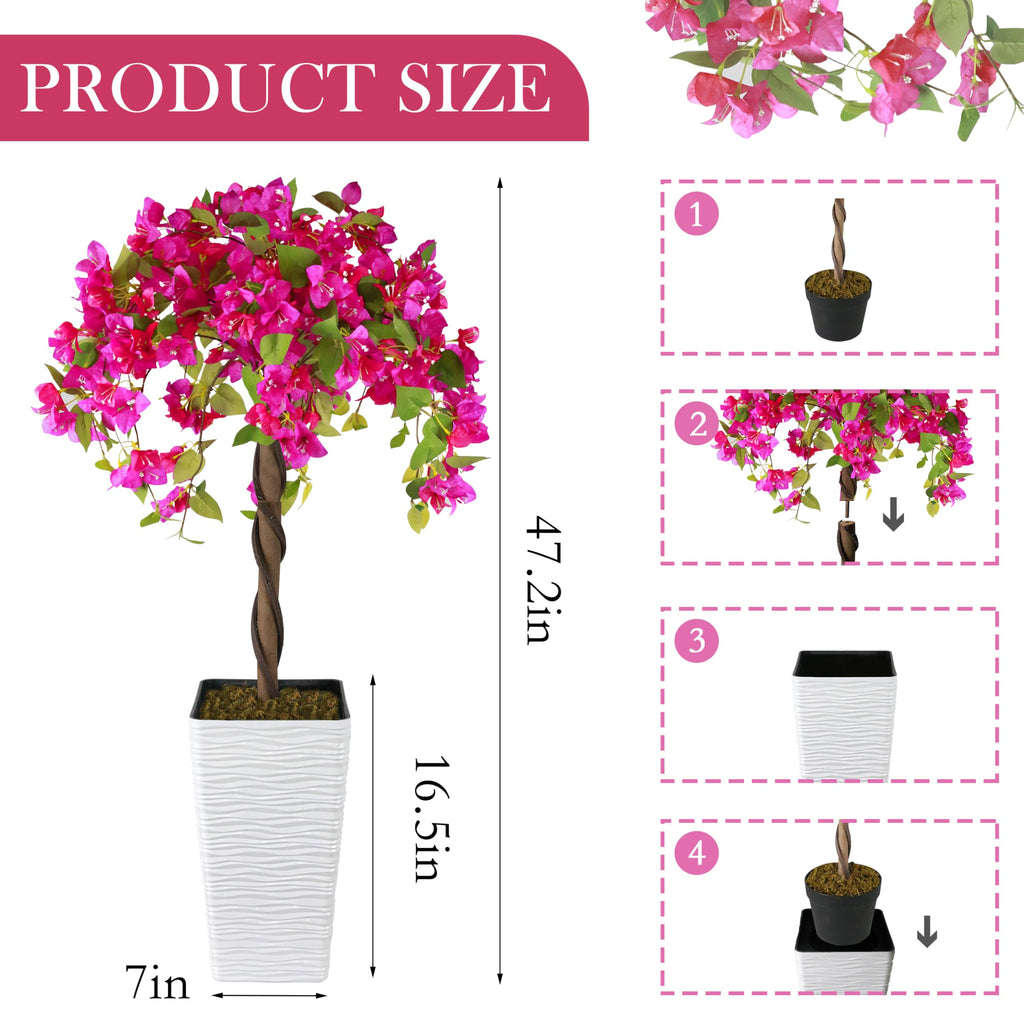 2PCS 4FT Artificial Bougainvillea Tree Fake Flower Tree with Pots