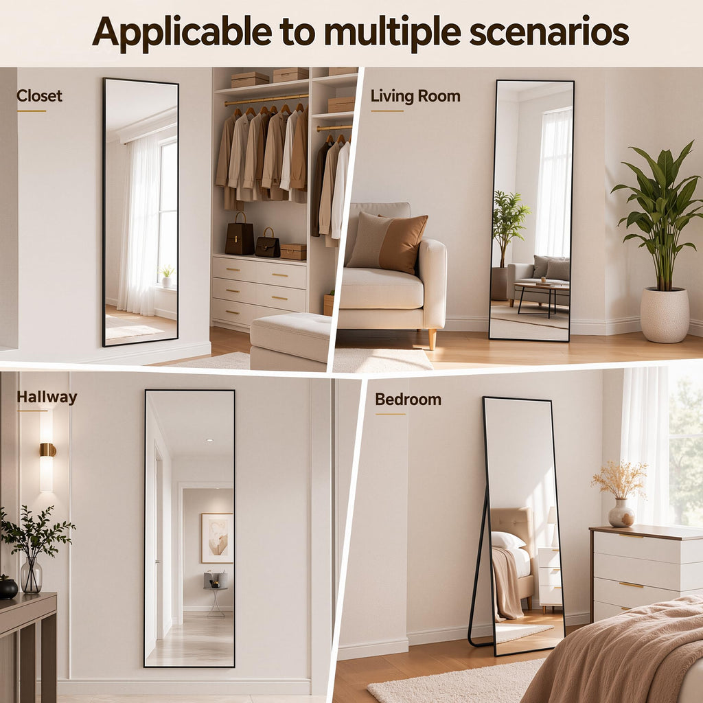 Full Length Mirror, 76"x34" Floor Mirror with Stand, Black, Rect