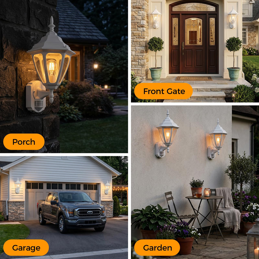 18.5"Large Outdoor Motion Sensor Porch Light Dusk to Dawn Wall Light White
