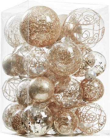 Christmas Ball Ornaments Shatterproof Clear Large Plastic Hanging Ball Decorative Baubles Set with Stuffed Delicate - Set of 30