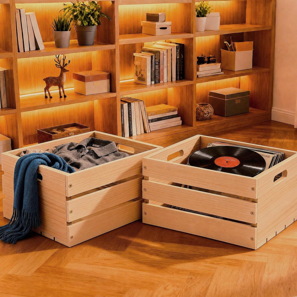 Wooden Crates for Storage - Versatile Pine Box Decor, and Organizing Closets, Vinyl Records, Gifts, Souvenirs, or Farm