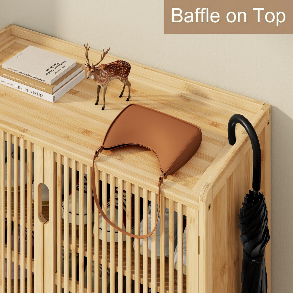 Bamboo Shoe Storage Cabinet with Doors, Hidden Shoe Organizer