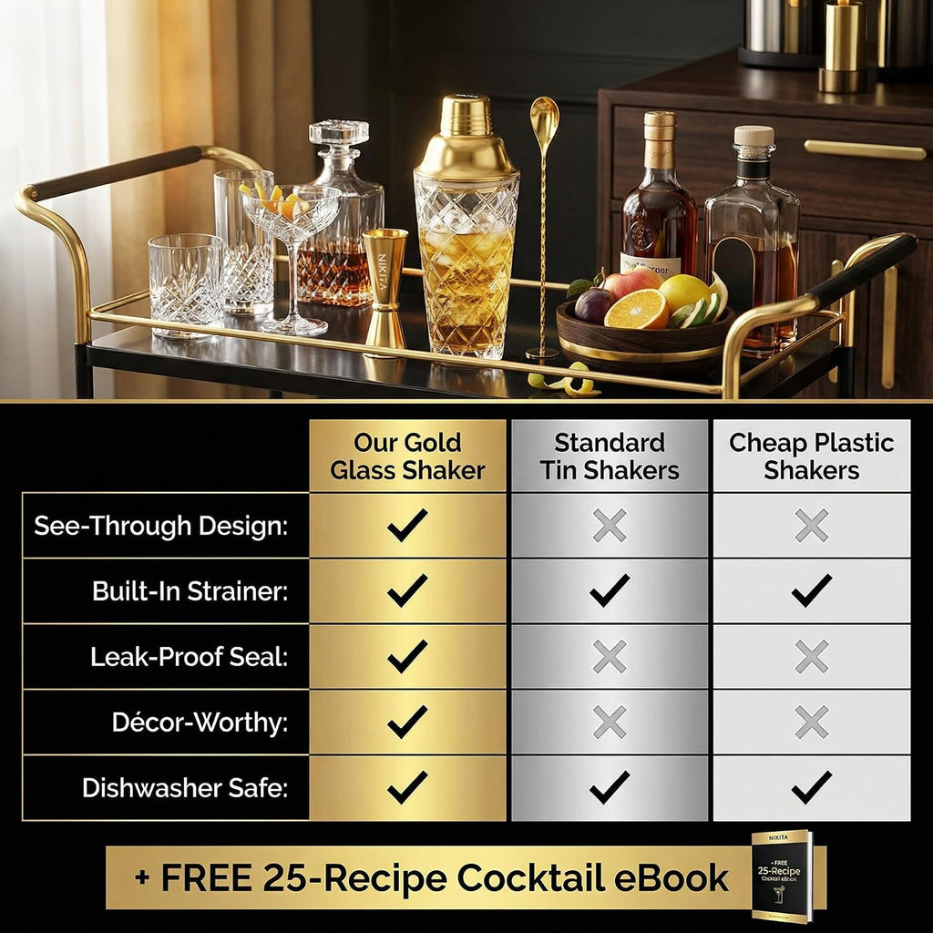 Nikita Cocktail Shaker, 5-Piece Martini Shaker & Bartender Kit with Bar Accessories Strainer, Jigger, Spoon & - Set of 5