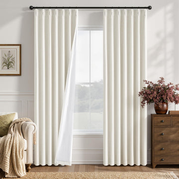 Birch Pinch Pleated Linen Blackout Curtains 86 Inch Length 2 Panels Thermal Insulated Full Blackout Dual Layer Drapes