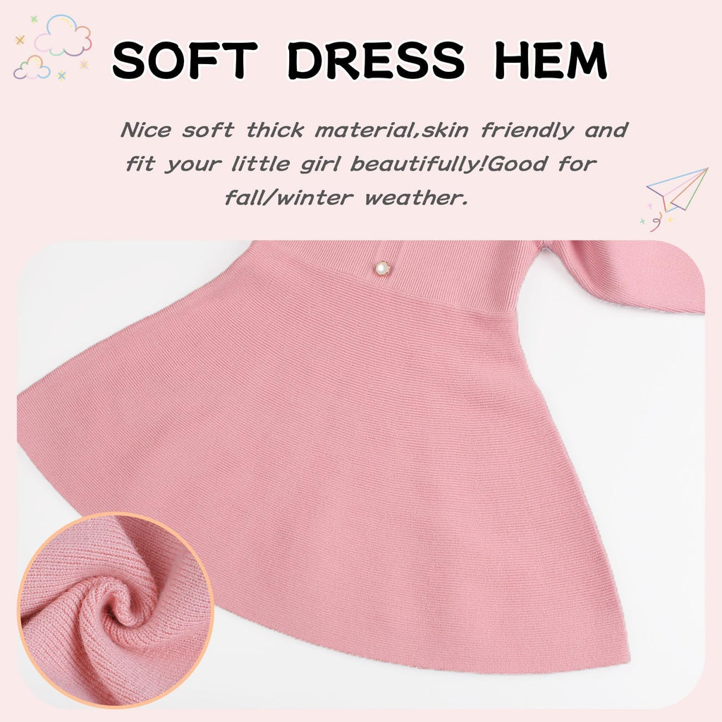 Toddler Girls Ruffled Sweater Dress Long Sleeve V-Neck Knitted Fall