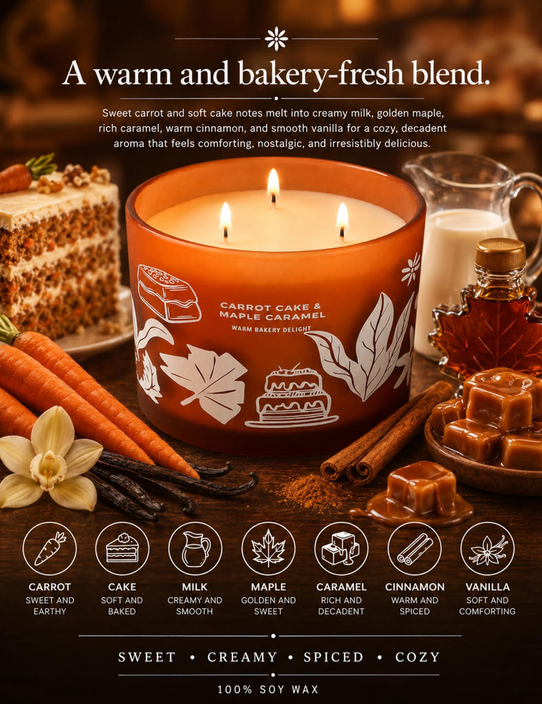 Carrot Cake Maple Caramel Scented Candle, Large 3-Wick Jar Candle