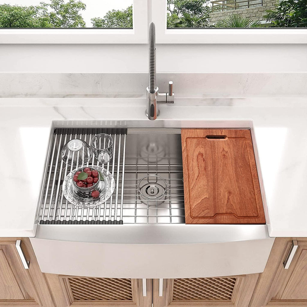 33 Farmhouse Sink Stainless Steel Apron Front Ledge Workstation Deep Single Bowl 16 Gauge Stainless Steel Kitchen