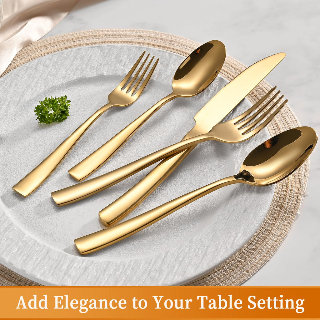 Gold Silverware Set, Heavy Duty Stainless Steel Flatware Cutlery Set Service for 8, Food-Grade Utensil Sets