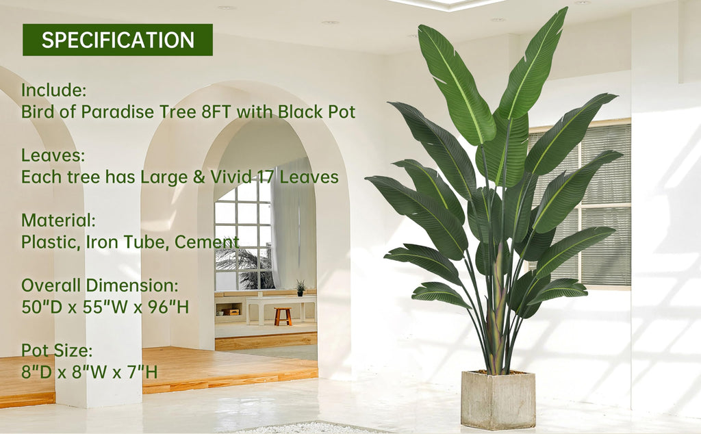 Artificial Bird of Paradise Tree 8FT 17 Thick Matte Texture Leaves