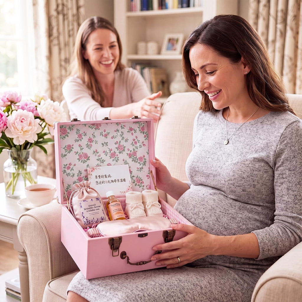 Pink Keepsake Box for Baby, Wooden Memory Storage for Newborns