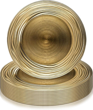 Gold Charger Plates 13 Inch Plastic Round Plates Bulk - Set of 12