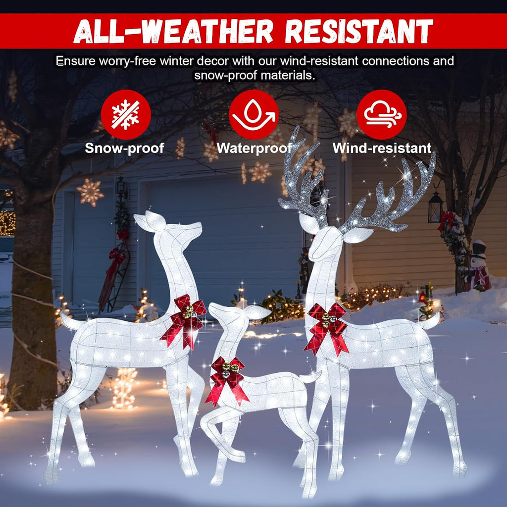 72" Light Up Deer Outdoor Christmas Decorations, 3-Piece Reindeer Set Decor