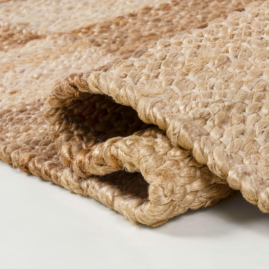 Theo Woven Jute Checkerboard Natural/Bleach Indoor Area Rug, Modern, Farmhouse, Rustic, Lodge, Easy-Cleaning