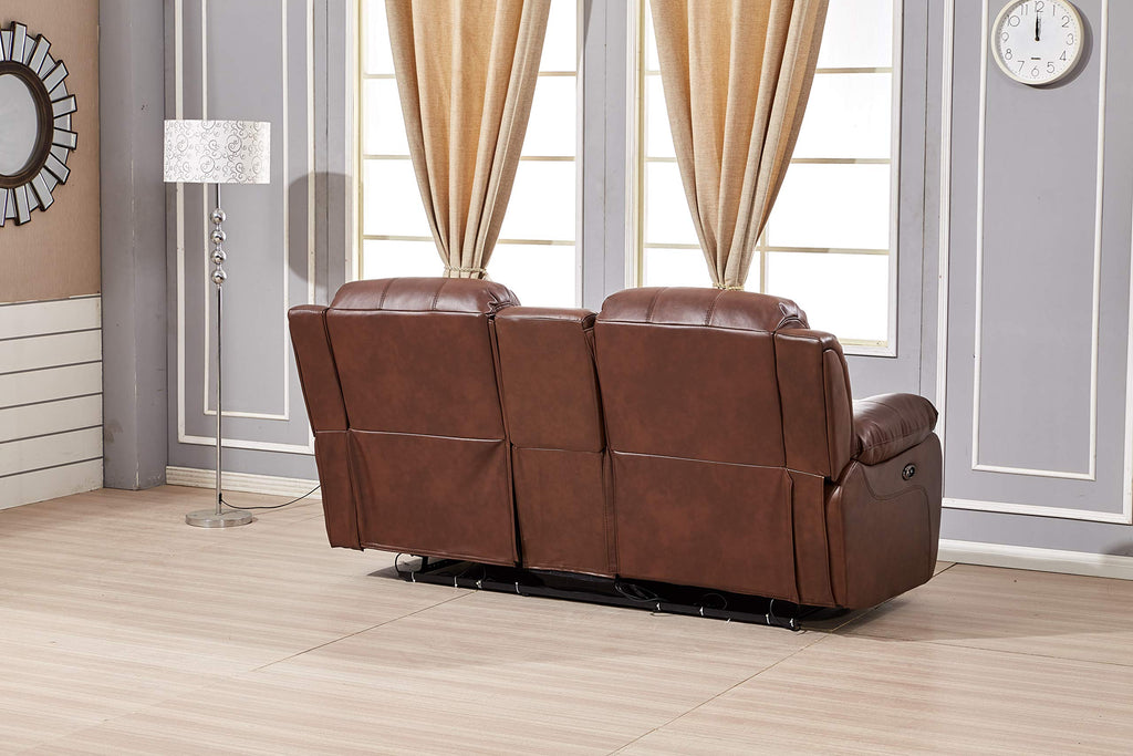 Power Reclining Bonded Leather Living Room Set (Brown, Loveseat)