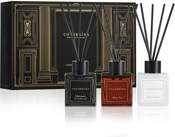 Hotel Collection Reed Diffuser Set, 1.7 fl oz Trio, Mahogany Teakwood, White Flower & White Tea, Home Fragrance