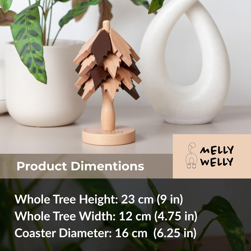Expandable Wooden Tree Trivet Set - Modular Leaf Design, Non-Slip Silicone Base, Heat Resistant Pot Stand, Decorative