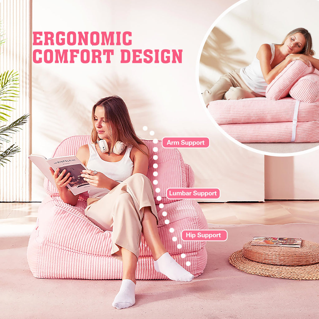 Folding Futon Sleeper Sofa Bed Chair, No Assembly, Pink 5