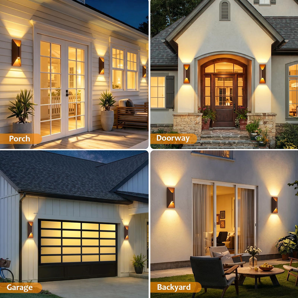 Outdoor Wall Lights 2 Pack, 15" Up and Down Porch Wall Sconce, Waterproof Exterior Lighting Fixtures, Replaceable